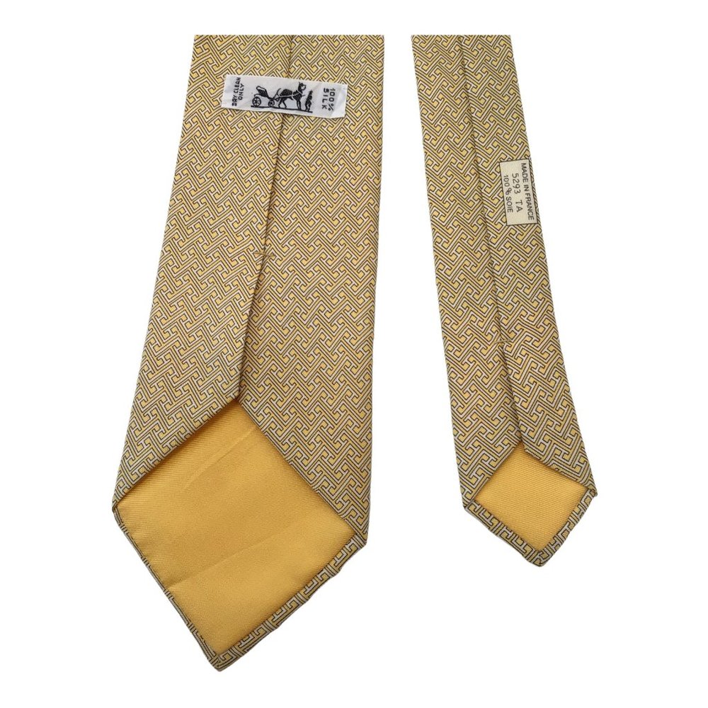 HERMES PARIS Yellow Geometric Print Tie Silk France 60"/ 3".3/4 EX COND - Picture 5 of 7